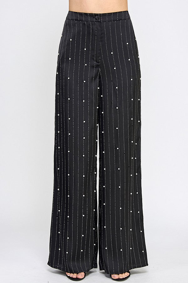 rhinestone stripe wide leg pants