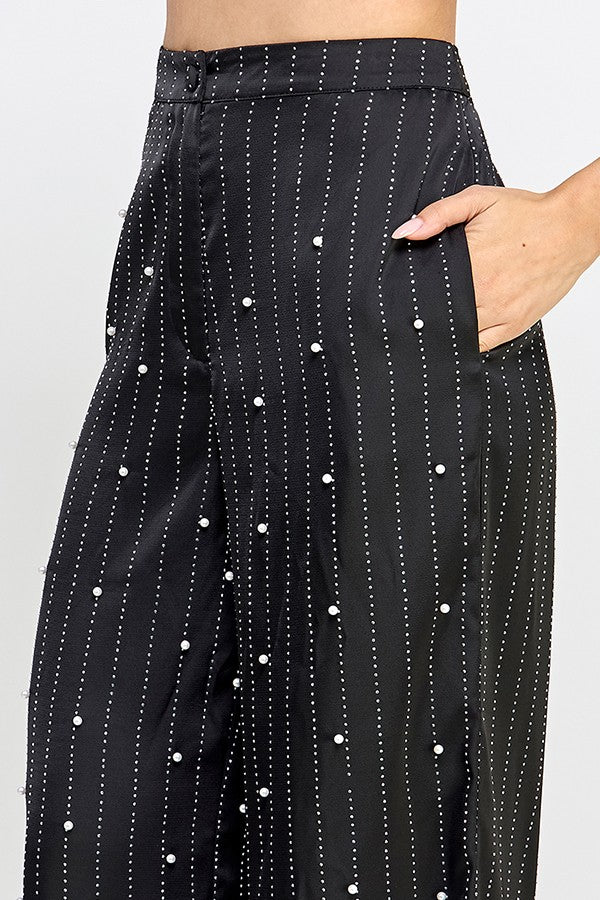 rhinestone stripe wide leg pants