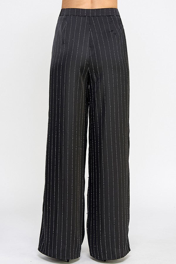 rhinestone stripe wide leg pants