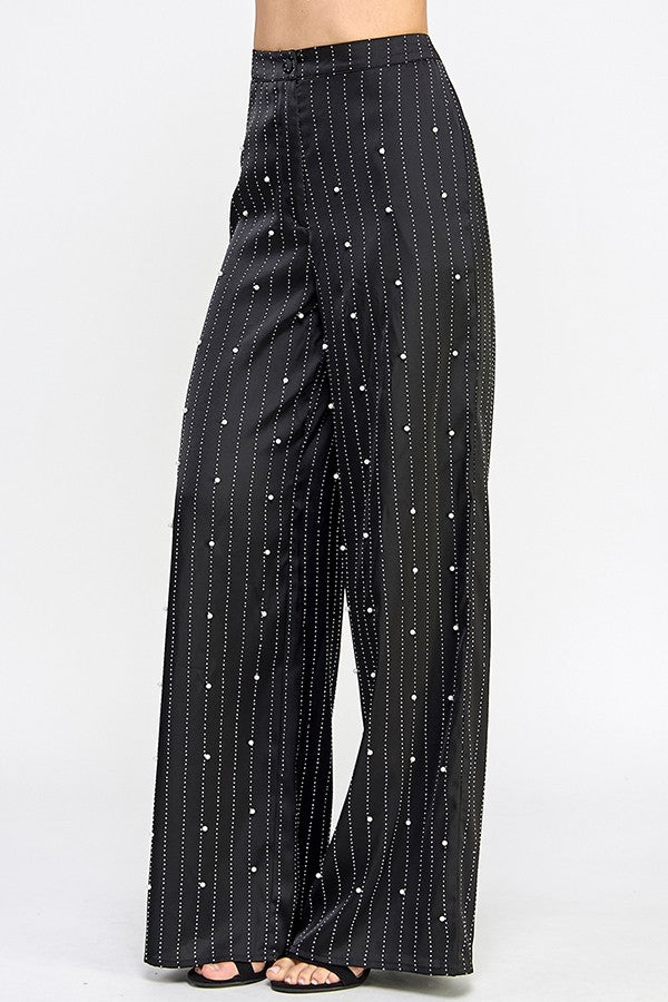 rhinestone stripe wide leg pants