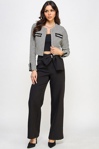 sequin trim crop tweed jacket