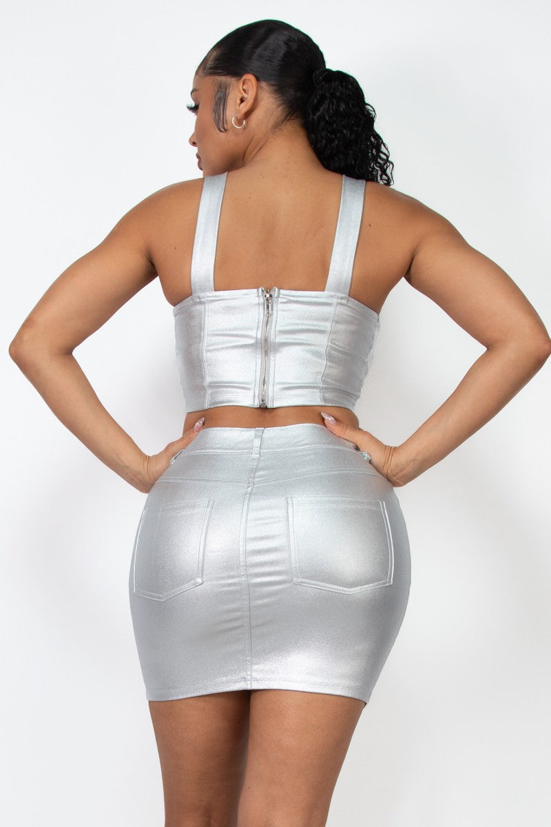 Faux Leather Corset Twill Crop Top