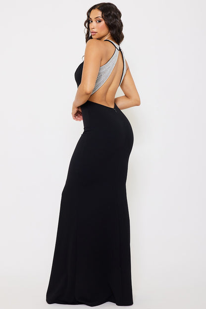 open pearl back mermaid maxi dress