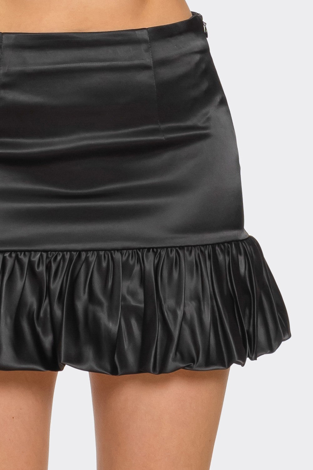 satin ruffle hem mini skirt