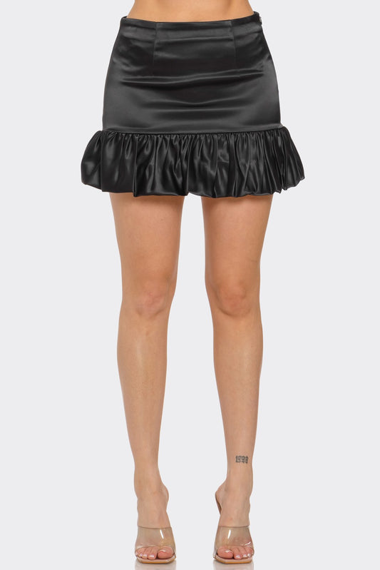 satin ruffle hem mini skirt