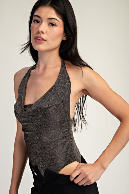 lurex cowl halter bodysuit