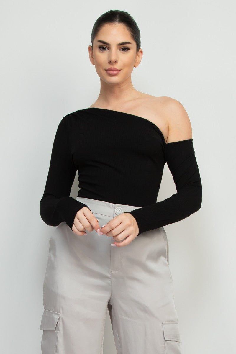 Off One Shoulder Long Sleeve Bodysuit