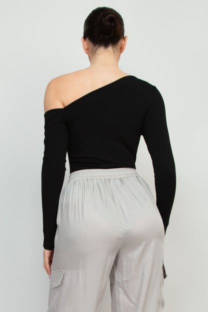 Off One Shoulder Long Sleeve Bodysuit