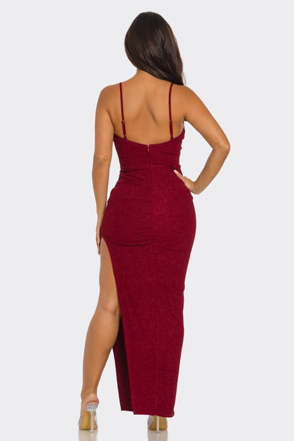 glitter bustier sleeveless midi dress