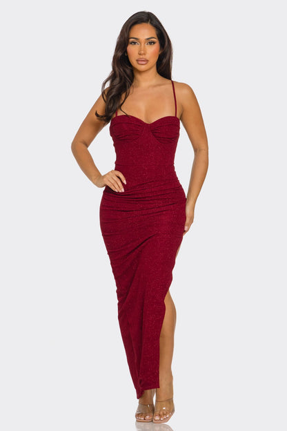 glitter bustier sleeveless midi dress