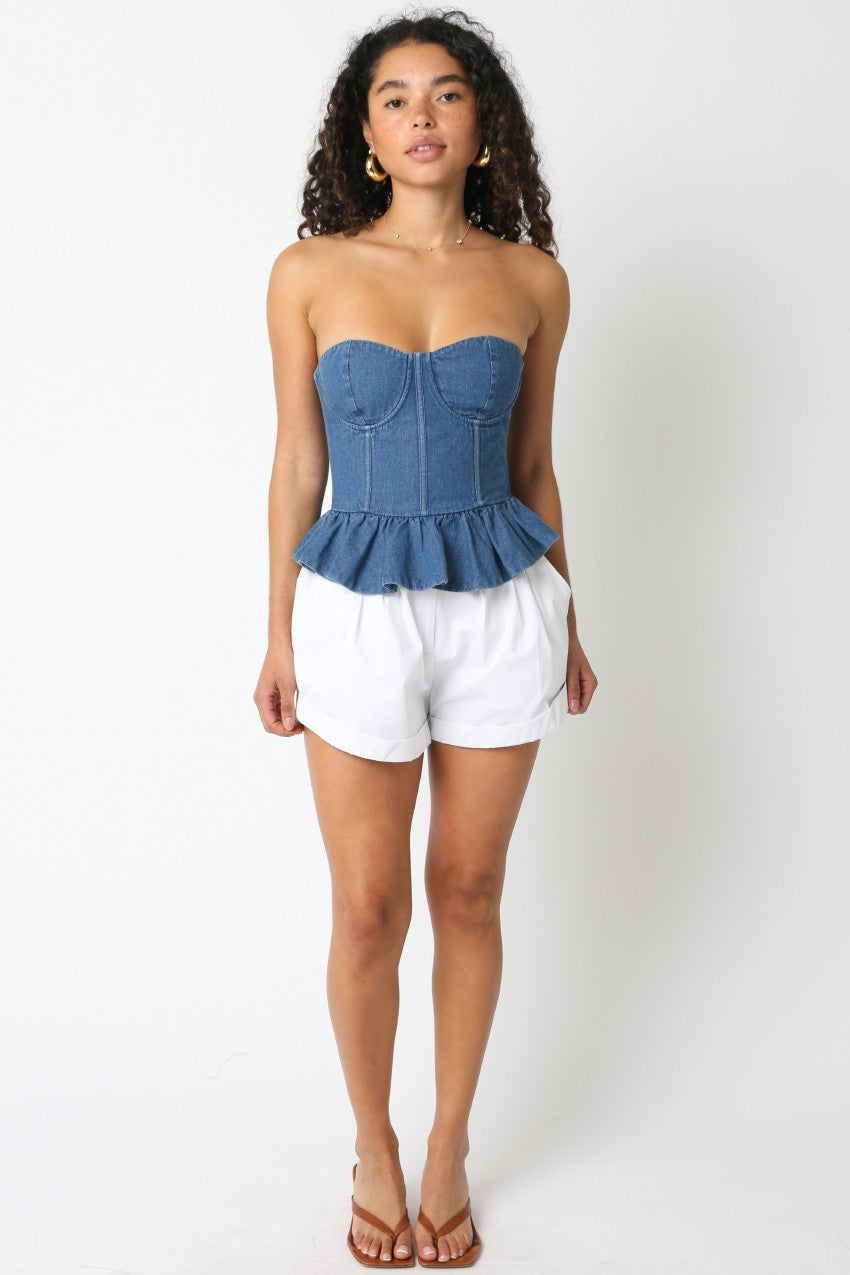 Denim Peplum Bustier Top
