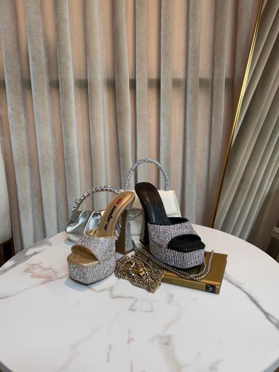 rhinestone block heel platform slip on