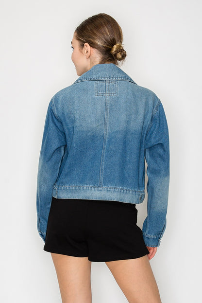 Oversized Pocket Collared Denim Jacket