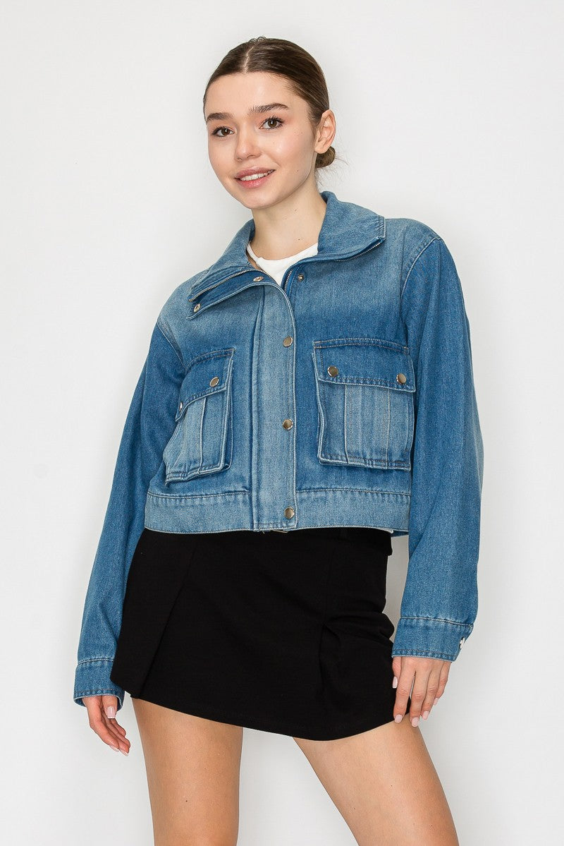 Oversized Pocket Collared Denim Jacket