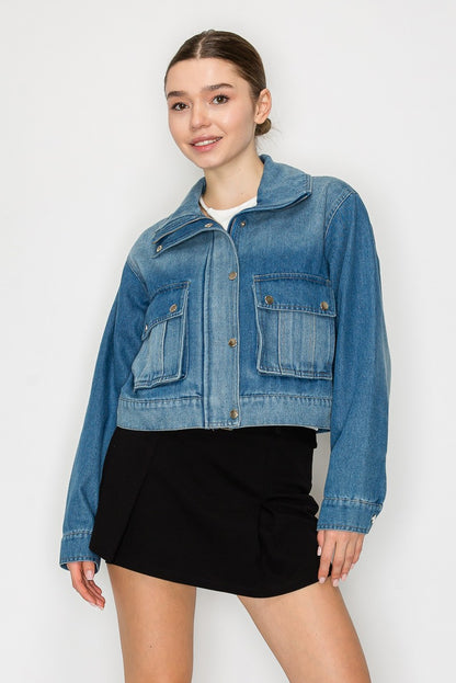 Oversized Pocket Collared Denim Jacket