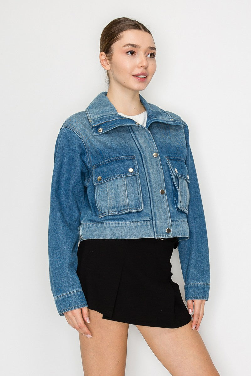 Oversized Pocket Collared Denim Jacket