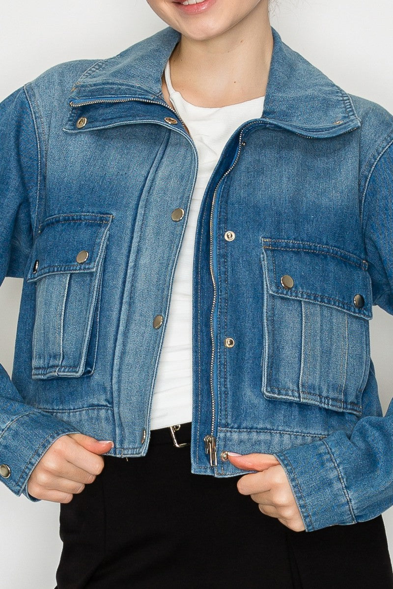 Oversized Pocket Collared Denim Jacket