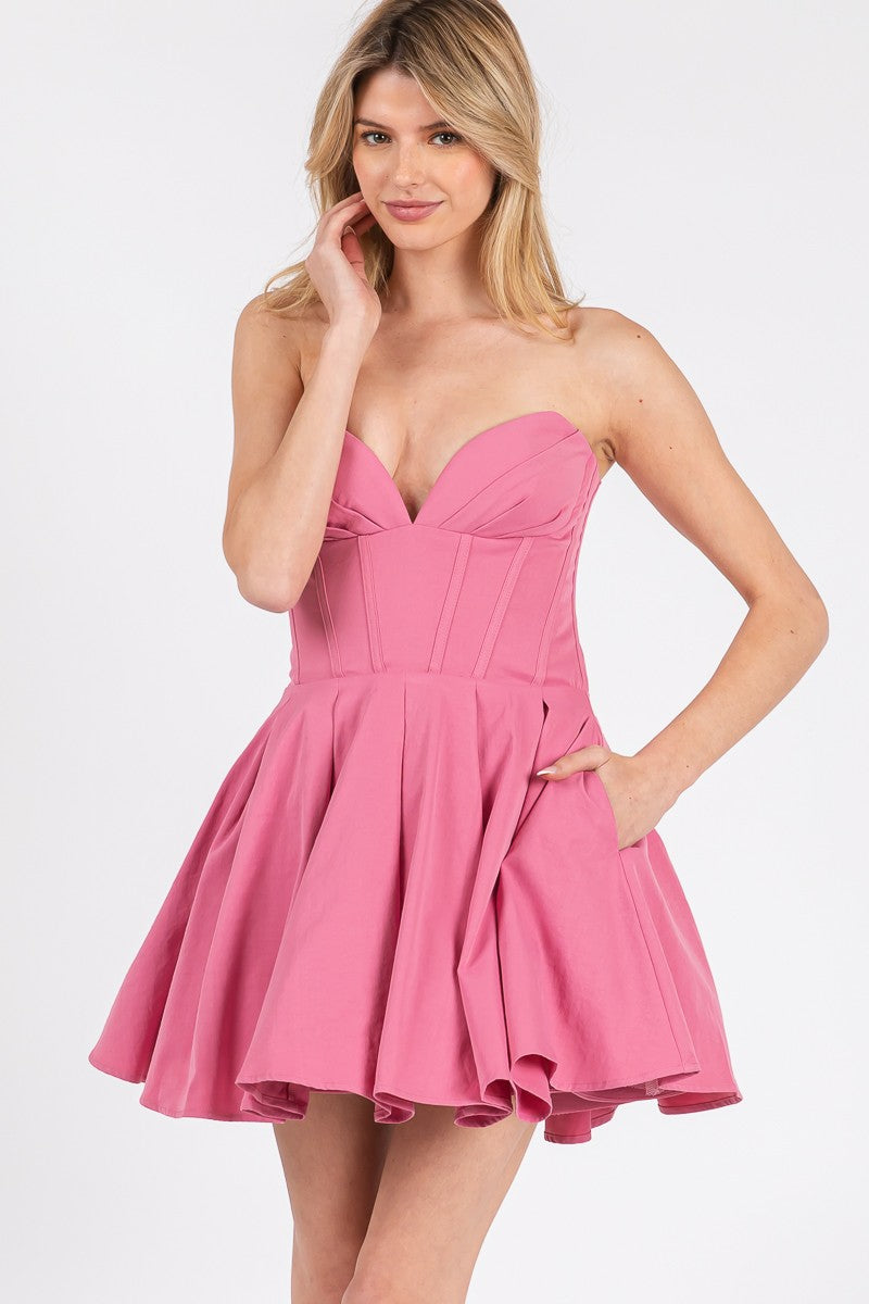 strapless flared dress