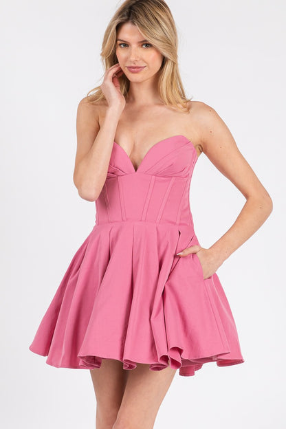 strapless flared dress