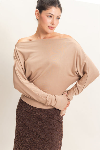 Wide Boat Neck Dolman Sleeve Top