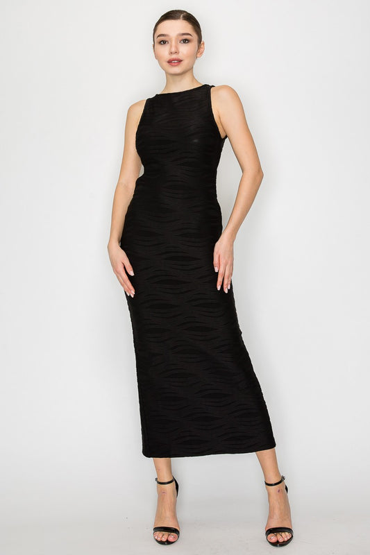 Back Cutout Textured Sleeveless Dress