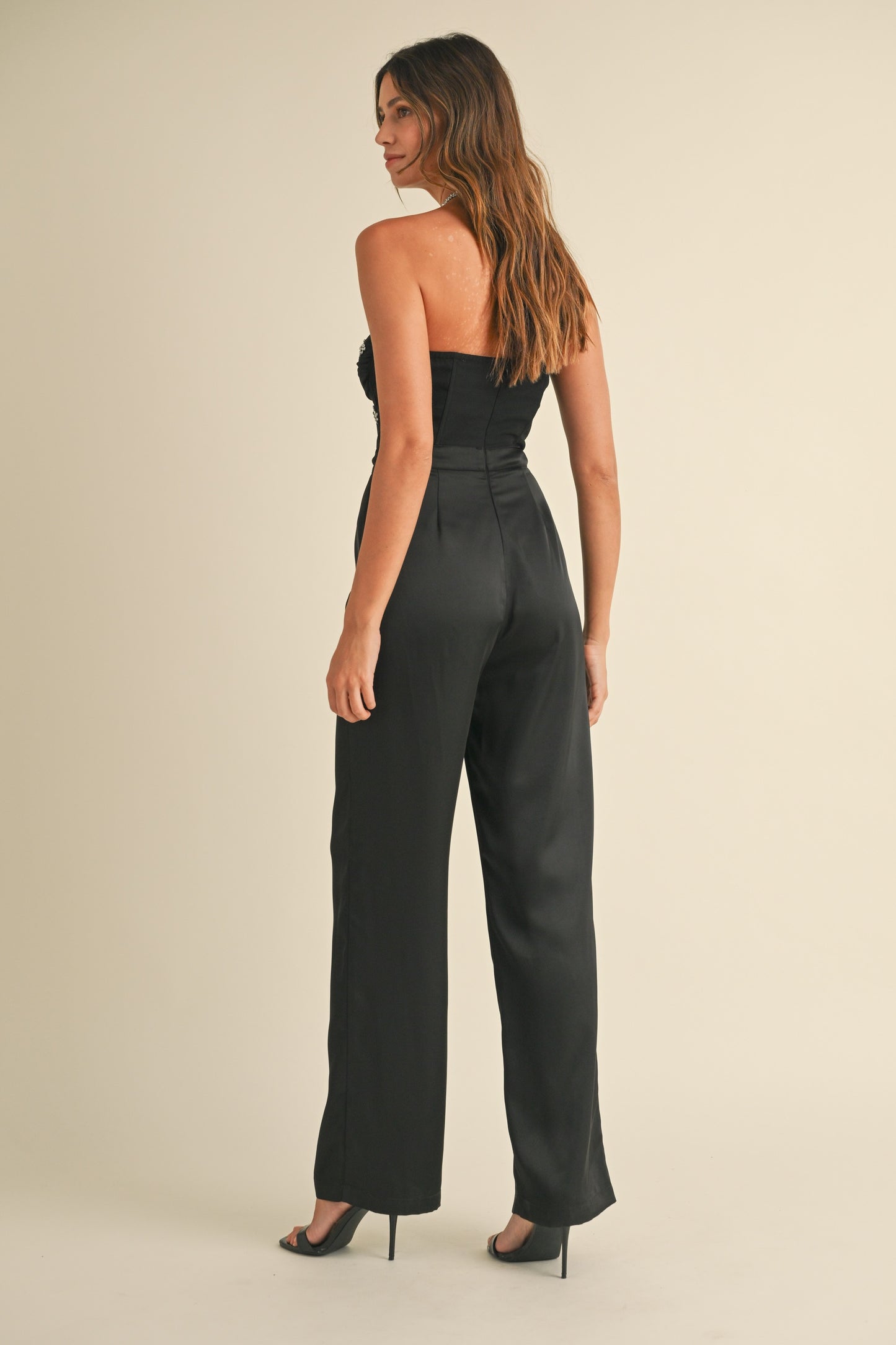 strapless rhinestone bustier jumpsuit