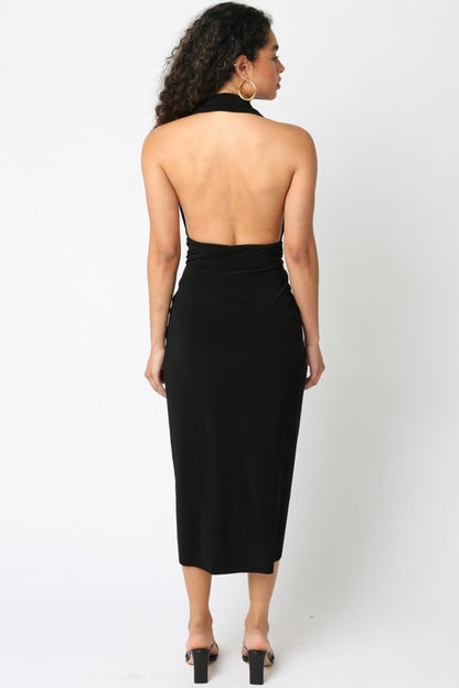 Jennifer Deep V Halter Dress