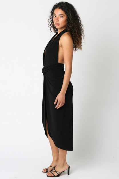 Jennifer Deep V Halter Dress