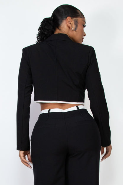 Contrast Notch Crop Blazer