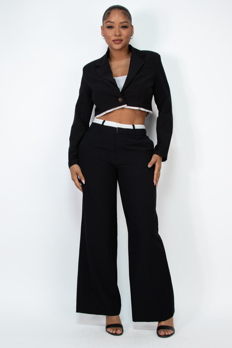 Contrast Notch Crop Blazer