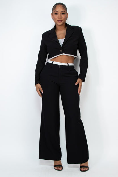 Contrast Notch Crop Blazer