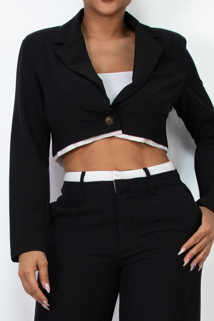 Contrast Notch Crop Blazer