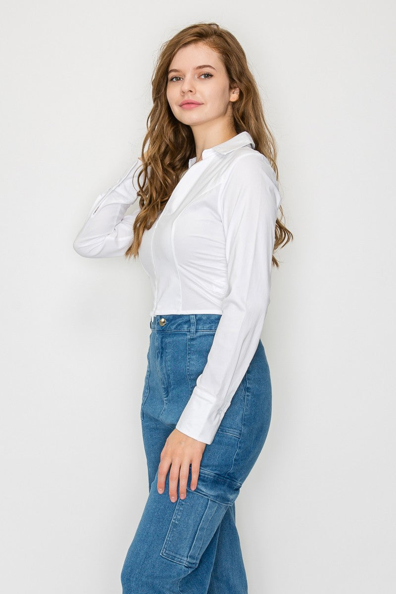 Collared Zip-up Long Sleeve Top