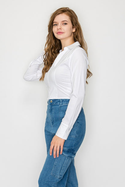 Collared Zip-up Long Sleeve Top
