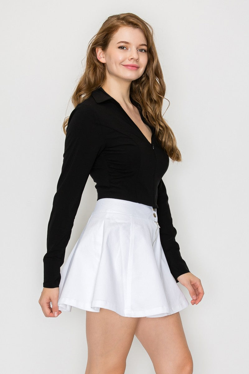Collared Zip-up Long Sleeve Top
