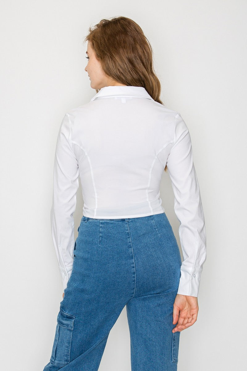 Collared Zip-up Long Sleeve Top