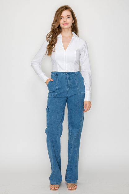 Collared Zip-up Long Sleeve Top