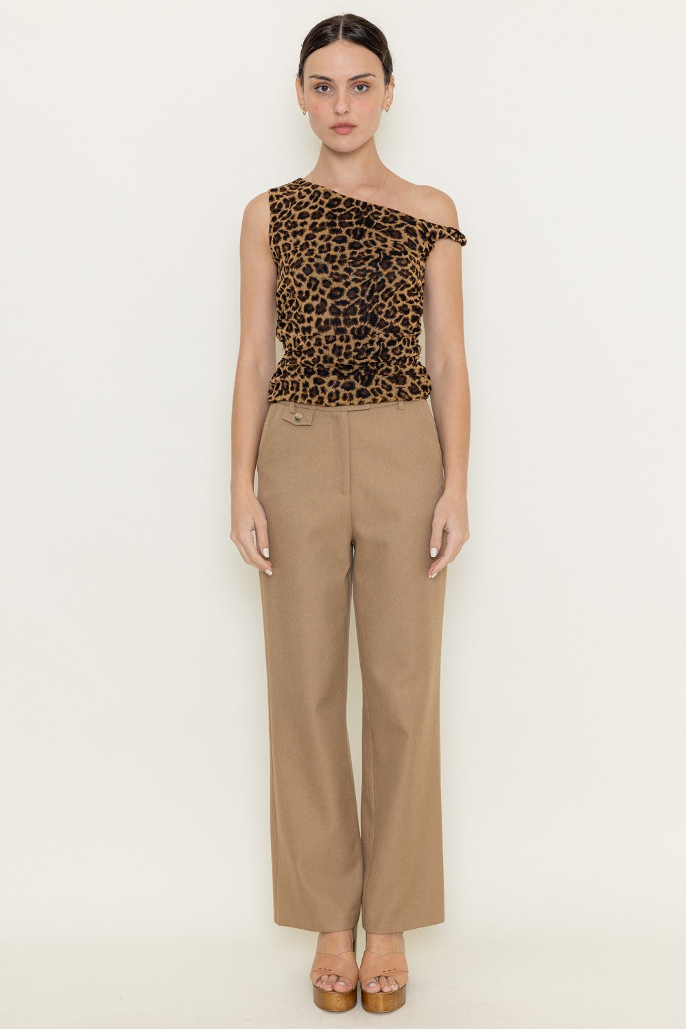 mesh leopard off one shoulder top