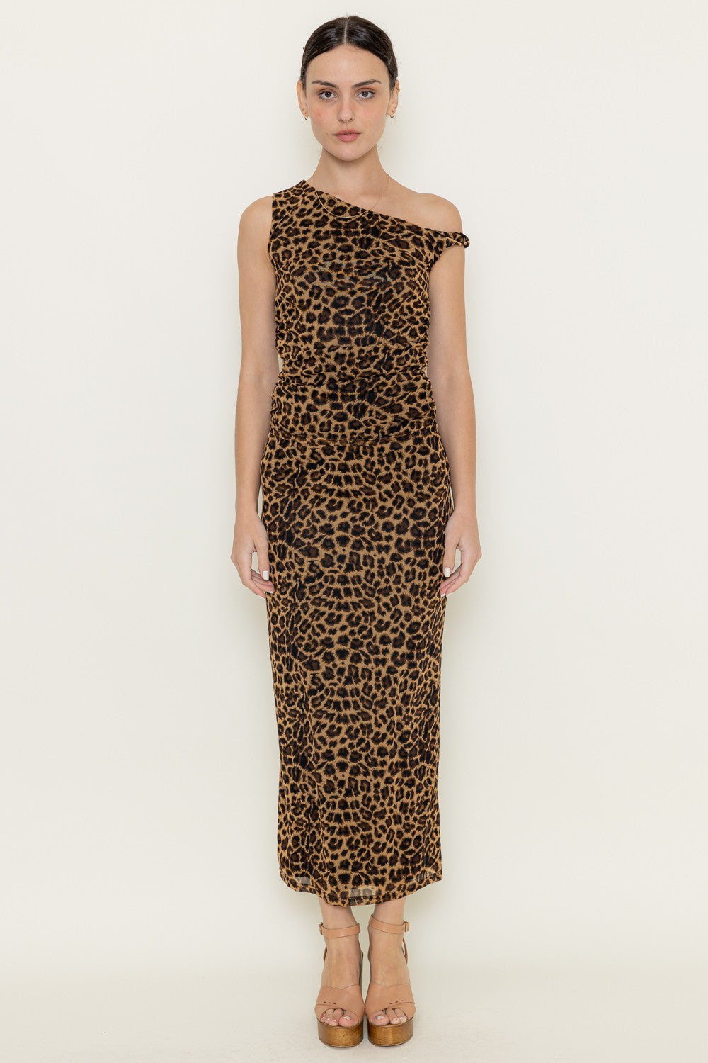 mesh leopard off one shoulder top