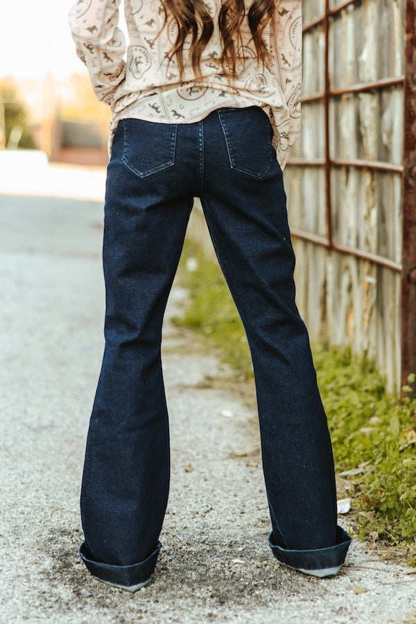 patch pocket high waist flare jean