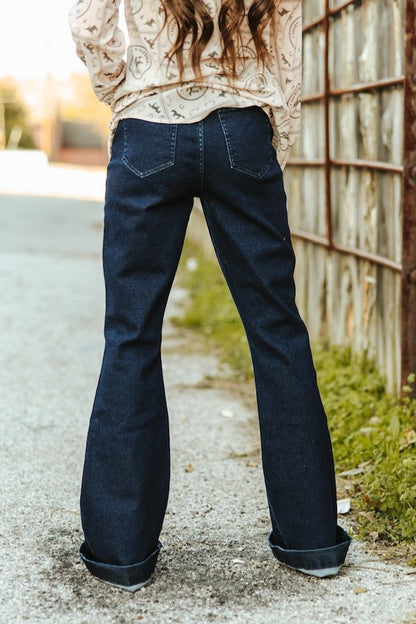 patch pocket high waist flare jean