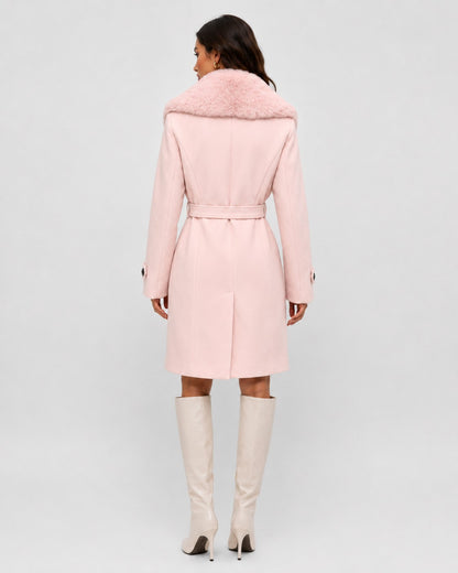 Faux Fur Collar Trench Coat