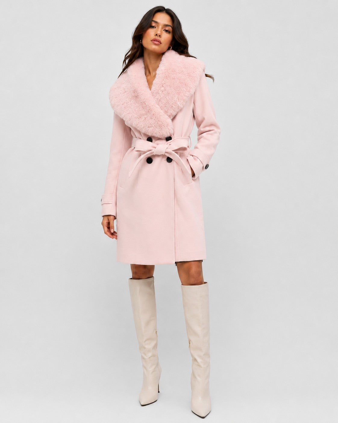 Faux Fur Collar Trench Coat