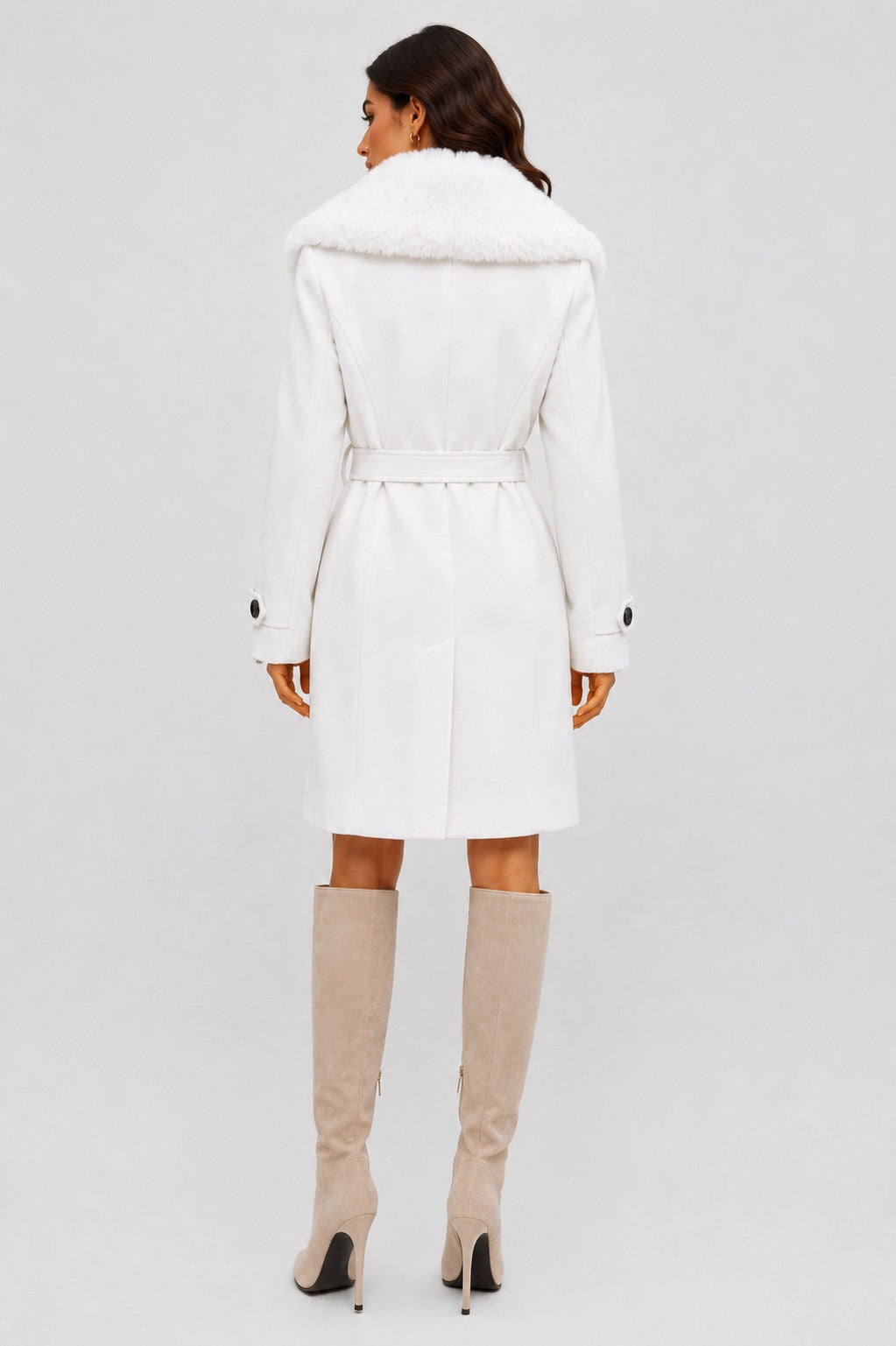 Faux Fur Collar Trench Coat