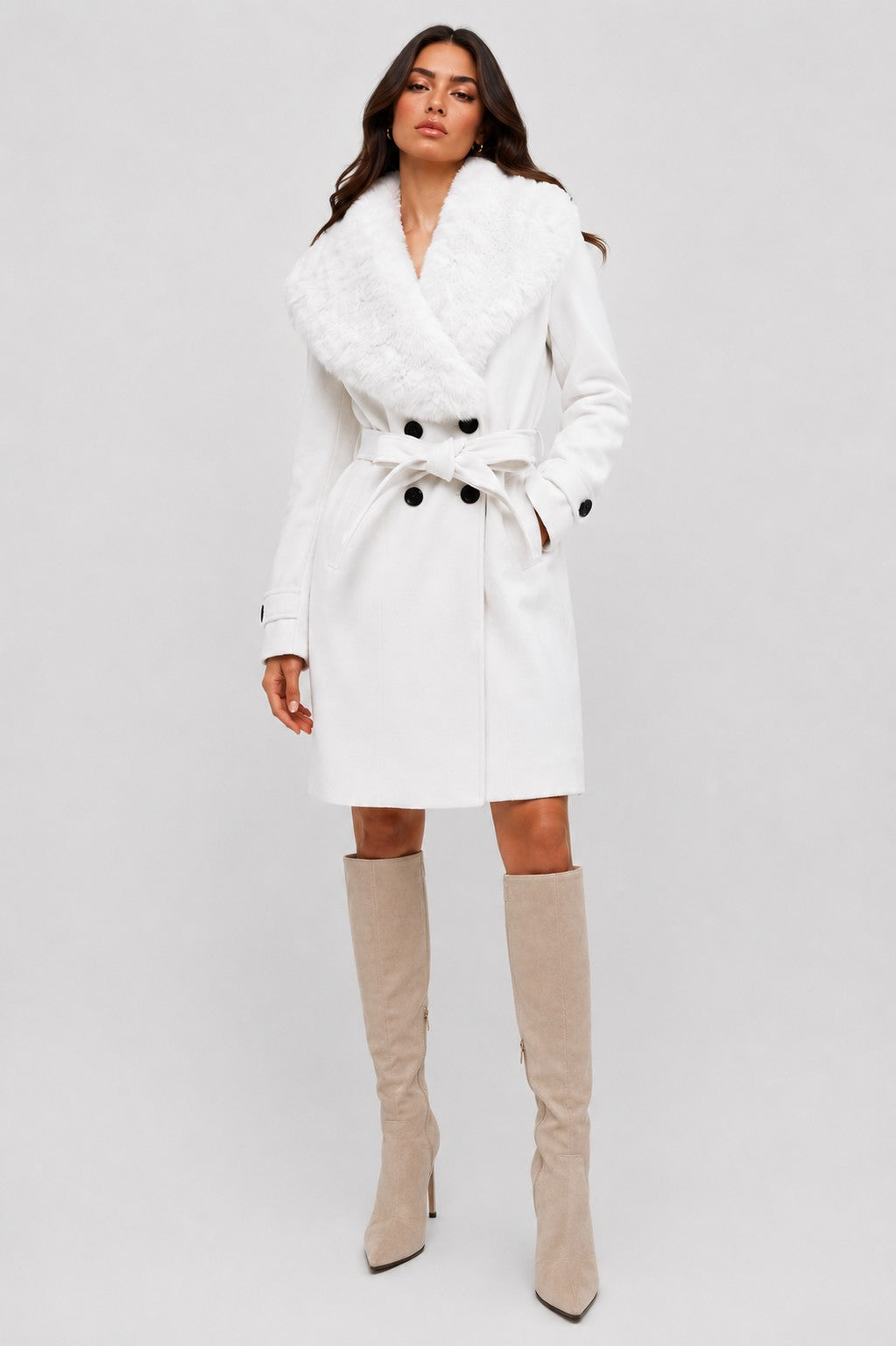 Faux Fur Collar Trench Coat