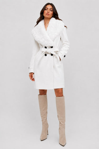 Faux Fur Collar Trench Coat