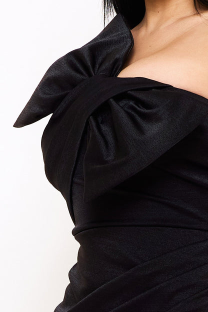 Metallic Tricot Big Bow Front Mini Dress