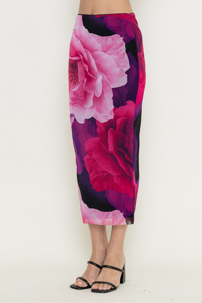 2pc set- Rose Mesh One Shoulder Top & Midi Skirt