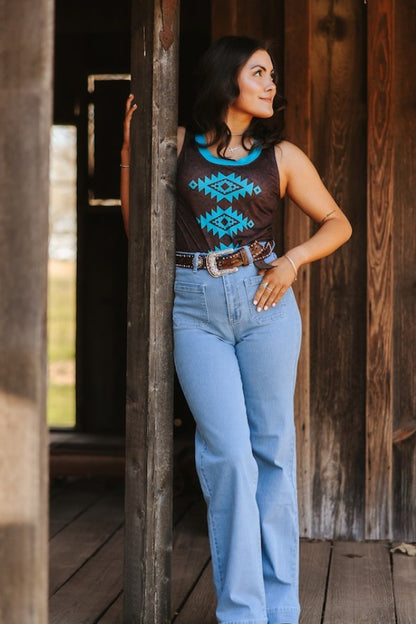 front pocket wide leg high waist denim