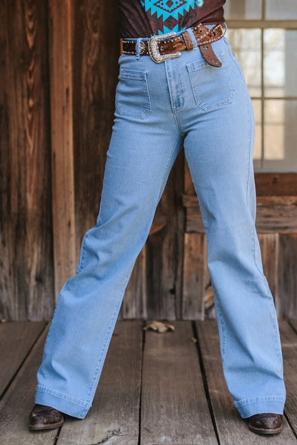 front pocket wide leg high waist denim
